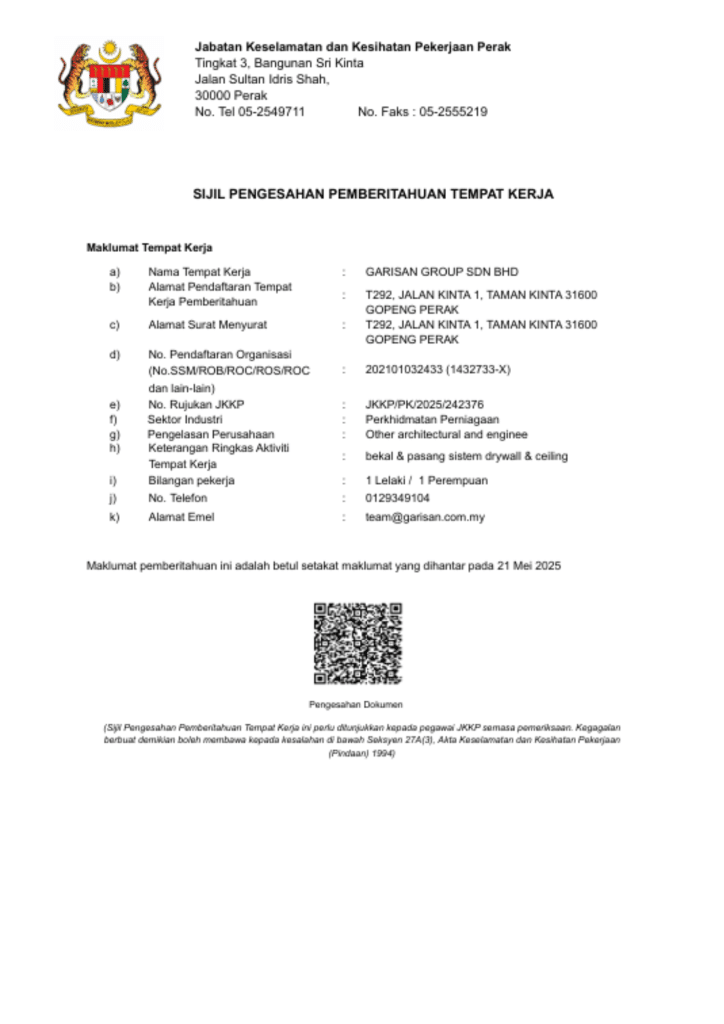 Pemberitahuan Tempat Kerja