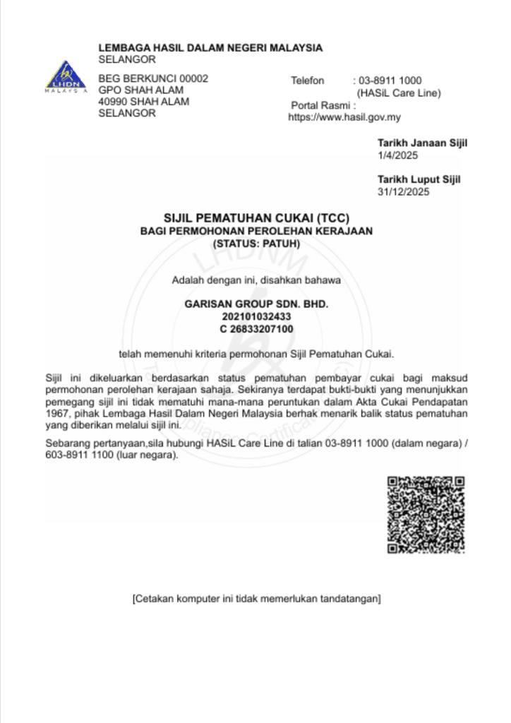 Tax Compliance Certificate